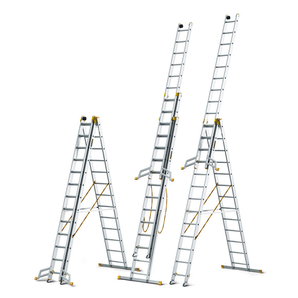 סולם אלומיניום מקצועי –3 חלקים 3x13 שלבים סדרת MAX עד 150 ק"ג