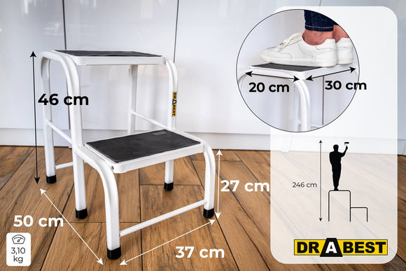 סולם / שרפרף ביתי מפלדה – 2 מדרגות, 150 ק"ג