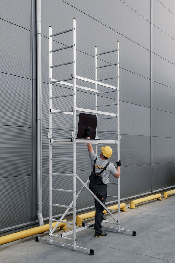 פיגום סולמות חצי מקצועי 3 ב -1 | רב שימושי לעבודה בטוחה בגובה עד 4 מ Drabest