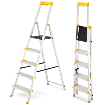 סולם אלומיניום פרמיום מקצועי 5 שלבים מדרגות רחבות DRABEST