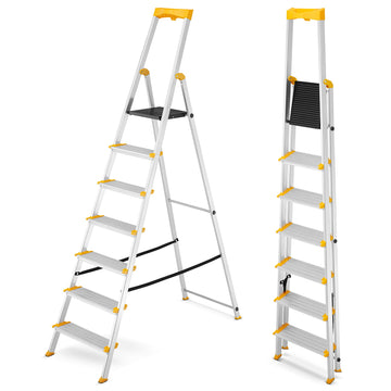 סולם אלומיניום פרמיום מקצועי 7 שלבים מדרגות רחבות DRABEST