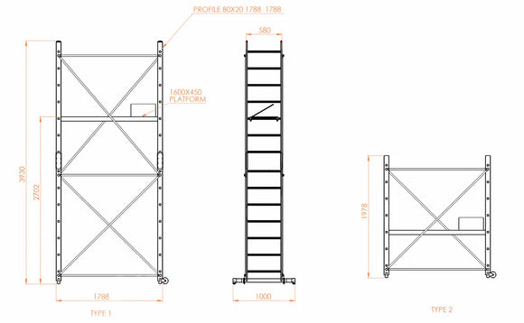 פיגום סולמות מודולרי חצי מקצועי גובה עבודה 4.7 מ