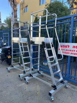 סולם אלומיניום עם פלטפורמה לסידור מדפים ומלאי במחסנים 5+1 שלבים לגובה עבודה 3.63 מ' Sarayli