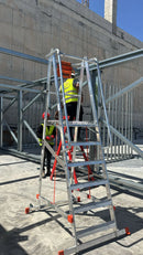 סולם תחזוקה מתקפל מאלומיניום – 5+1 שלבים, גובה משטח דריכה 1.5 מ' | כולל פלטפורמה, מעקה בטיחות וגלגלים-2