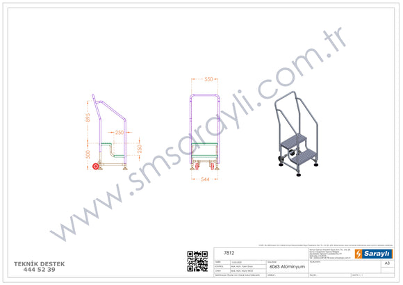 סולם מדרגות לסידור מדפים – 2 שלבים עם מאחז יד