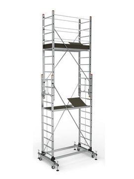 פיגום אלומיניום טלסקופי נייד דגם 7511 – גובה משטח: כ-4.20 מ׳ | גובה עבודה: עד 6.20 מ׳ (כולל אדם) | תקן EN1004