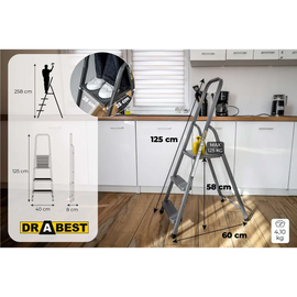 סולם מתכת ביתי 3 מדרגות 125 ק"ג Drabest