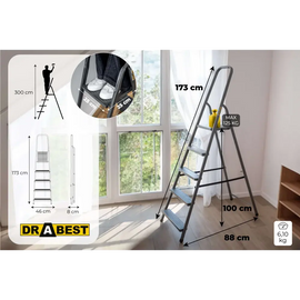סולם מתכת ביתי 5 שלבים 125 ק"ג Drabest