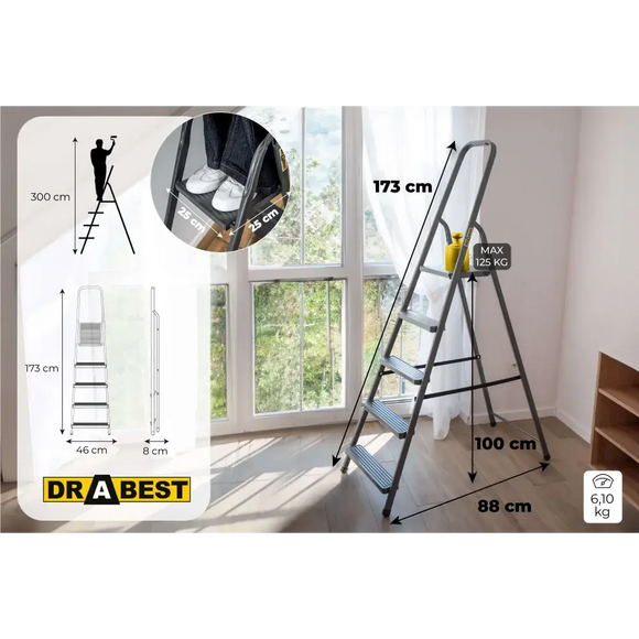 סולם מתכת ביתי 5 שלבים 125 ק"ג Drabest