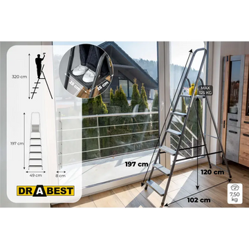 סולם מתכת ביתי 6 שלבים 125 ק"ג Drabest