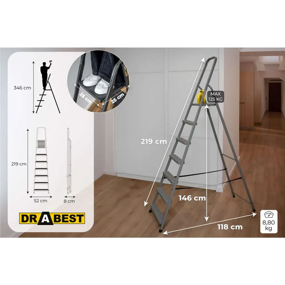 סולם מתכת ביתי 7 שלבים 125 ק"ג Drabest