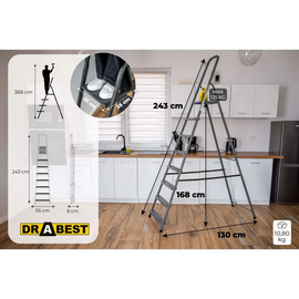 סולם מתכת ביתי 8 שלבים 125 ק"ג Drabest