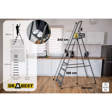 סולם מתכת ביתי 8 שלבים 125 ק"ג Drabest
