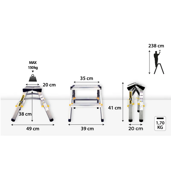 סולם אלומיניום דו צדדי 2 שלבים DRABEST