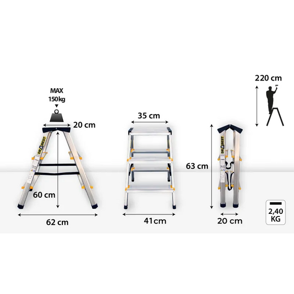 סולם אלומיניום דו צדדי 3 שלבים DRABEST