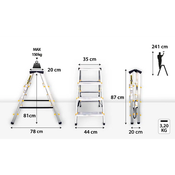 סולם אלומיניום דו צדדי 4 שלבים DRABEST - 0