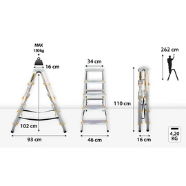 סולם אלומיניום דו צדדי 5 שלבים DRABEST Drabest