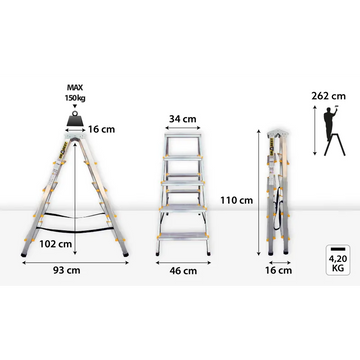 סולם אלומיניום דו צדדי 5 שלבים DRABEST - 0