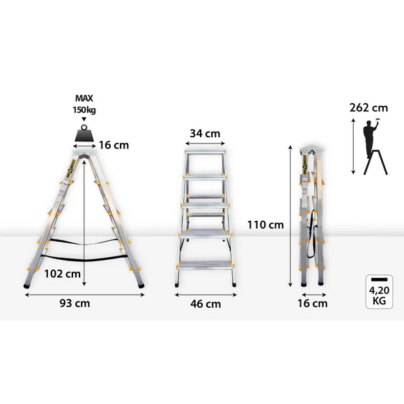 סולם אלומיניום דו צדדי 5 שלבים DRABEST