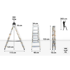 סולם אלומיניום דו צדדי 6 שלבים DRABEST Drabest