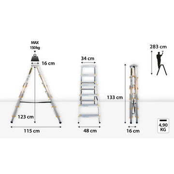 סולם אלומיניום דו צדדי 6 שלבים DRABEST - 0