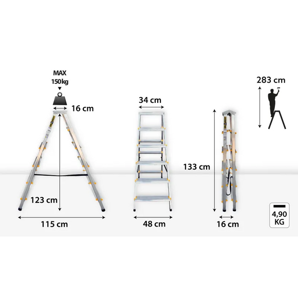 סולם אלומיניום דו צדדי 6 שלבים DRABEST