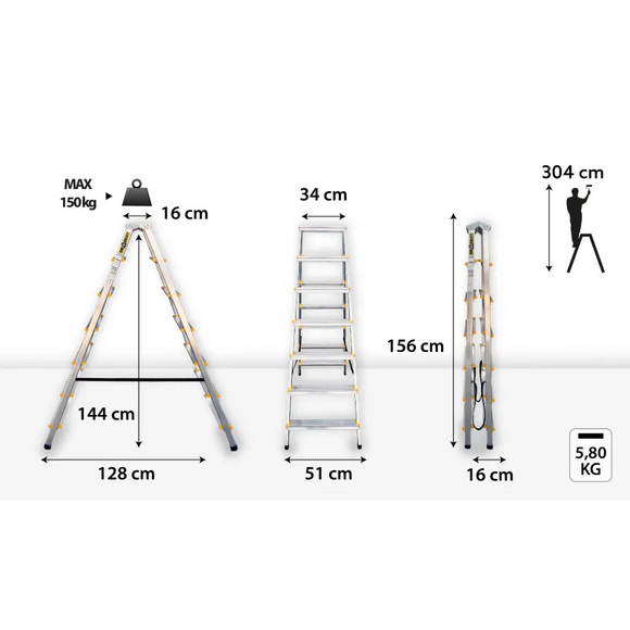 סולם אלומיניום דו צדדי 7 שלבים DRABEST