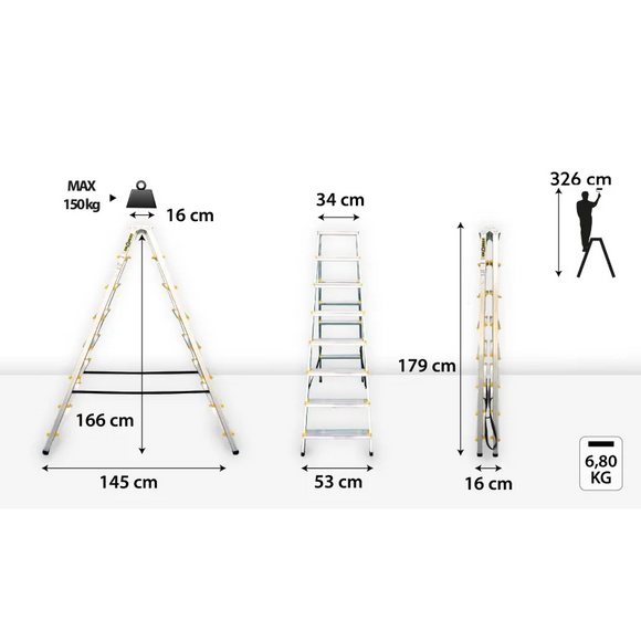 סולם אלומיניום דו צדדי 8 שלבים DRABEST