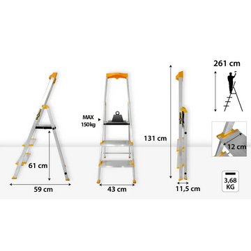 סולם אלומיניום פרמיום מקצועי 3 שלבים מדרגות רחבות DRABEST - 0