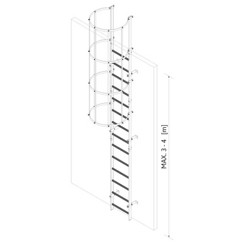 סולם אלומיניום 3-4 מ' עם כלוב הגנה לעליות גג ויציאות חירום - 0