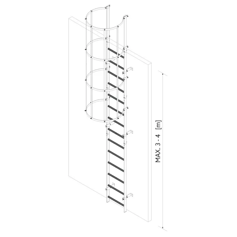 סולם אלומיניום 3-4 מ' עם כלוב הגנה לעליות גג ויציאות חירום - 0