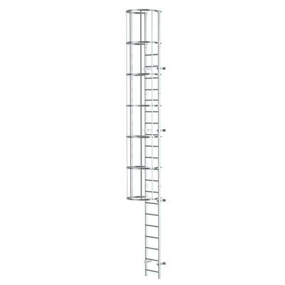 סולם אלומיניום 4-6 מ' עם כלוב הגנה לעליות גג ויציאות חירום