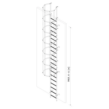 סולם אלומיניום 4-6 מ' עם כלוב הגנה לעליות גג ויציאות חירום - 0