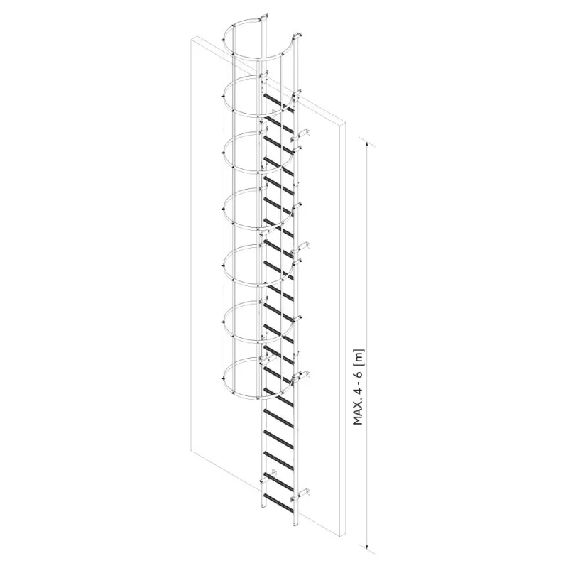 סולם אלומיניום 4-6 מ' עם כלוב הגנה לעליות גג ויציאות חירום - 0