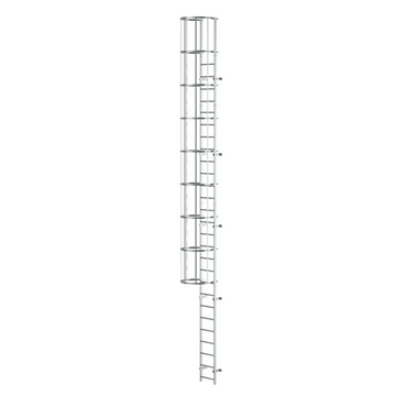 סולם אלומיניום 6-8 מ' עם כלוב הגנה לעליות גג ויציאות חירום