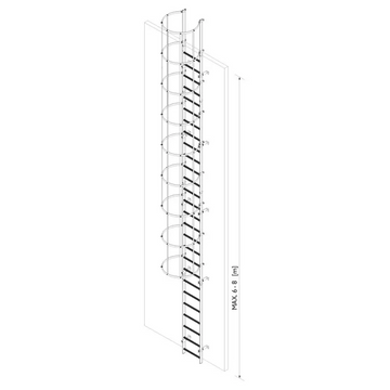 סולם אלומיניום 6-8 מ' עם כלוב הגנה לעליות גג ויציאות חירום - 0