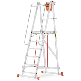 סולם תחזוקה מתקפל מאלומיניום – 5+1 שלבים, גובה משטח דריכה 1.5 מ' | כולל פלטפורמה, מעקה בטיחות וגלגלים Sarayli