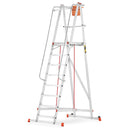 סולם תחזוקה מתקפל מאלומיניום – 7+1 שלבים, גובה משטח דריכה 2.1 מ' | כולל פלטפורמה, מעקה בטיחות וגלגלים-1