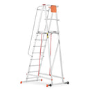 סולם תחזוקה מתקפל מאלומיניום – 7+1 שלבים, גובה משטח דריכה 2.1 מ' | כולל פלטפורמה, מעקה בטיחות וגלגלים-2