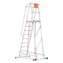 סולם תחזוקה מתקפל מאלומיניום – 8+1 שלבים, גובה משטח דריכה 2.3 מ' | כולל פלטפורמה, מעקה בטיחות וגלגלים-2