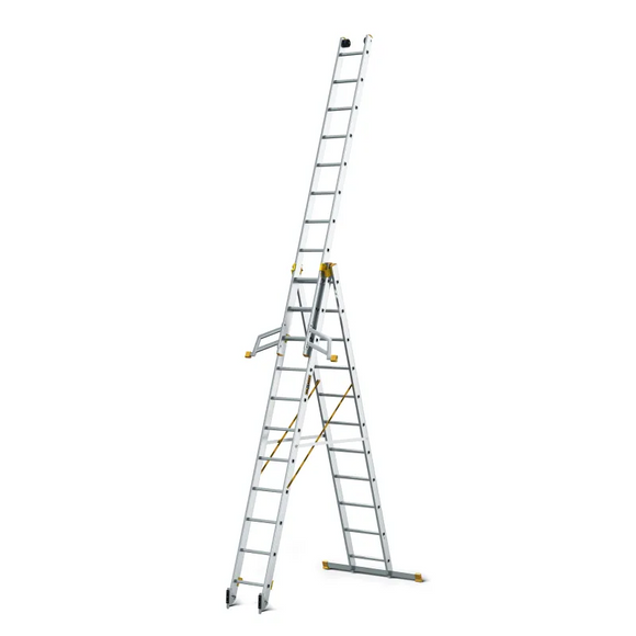 סולם אלומיניום מקצועי –3 חלקים 3x11 שלבים סדרת MAX עד 150 ק"ג