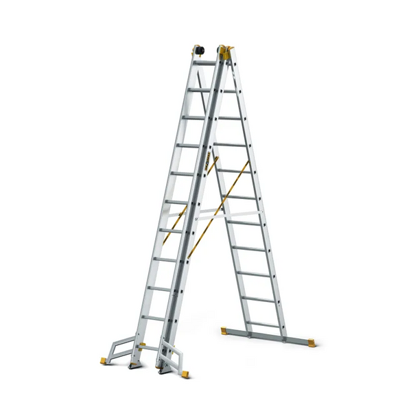 סולם אלומיניום מקצועי –3 חלקים 3x11 שלבים סדרת MAX עד 150 ק"ג