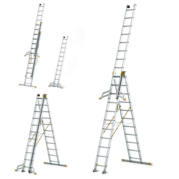סולם אלומיניום מקצועי –3 חלקים 3x11 שלבים סדרת MAX עד 150 ק"ג