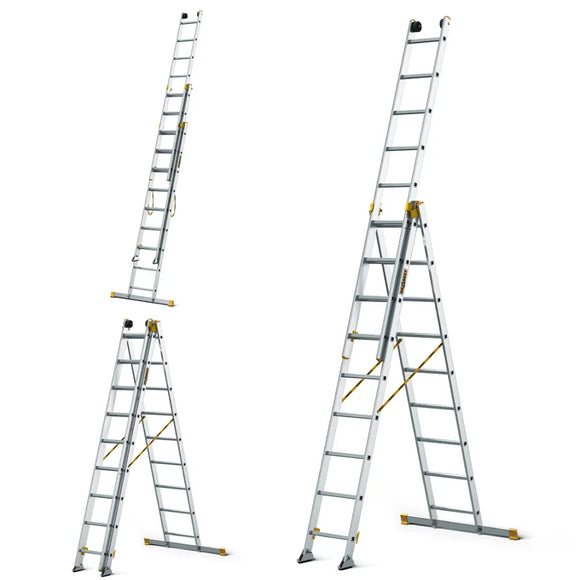 סולם אלומיניום מקצועי –3 חלקים 3x9 שלבים סדרת MAX עד 150 ק"ג