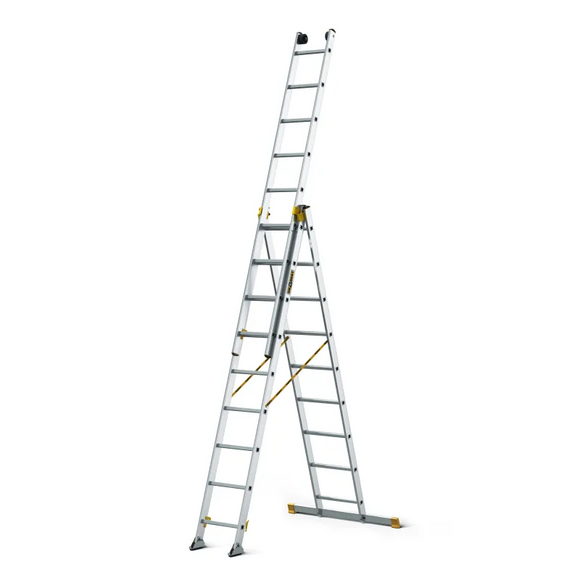 סולם אלומיניום מקצועי –3 חלקים 3x9 שלבים סדרת MAX עד 150 ק"ג