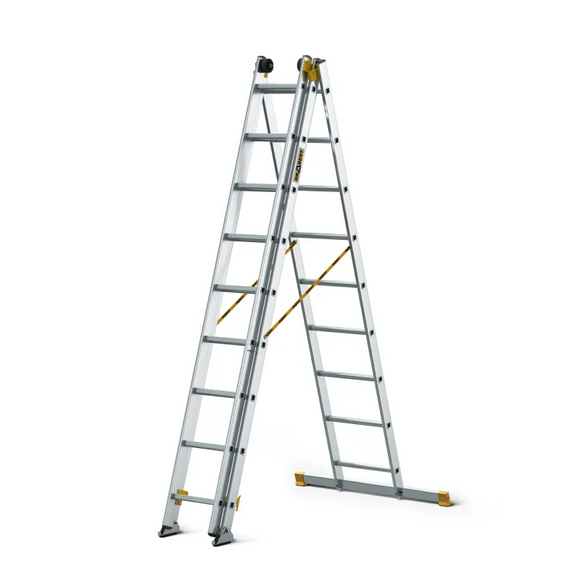 סולם אלומיניום מקצועי –3 חלקים 3x9 שלבים סדרת MAX עד 150 ק"ג