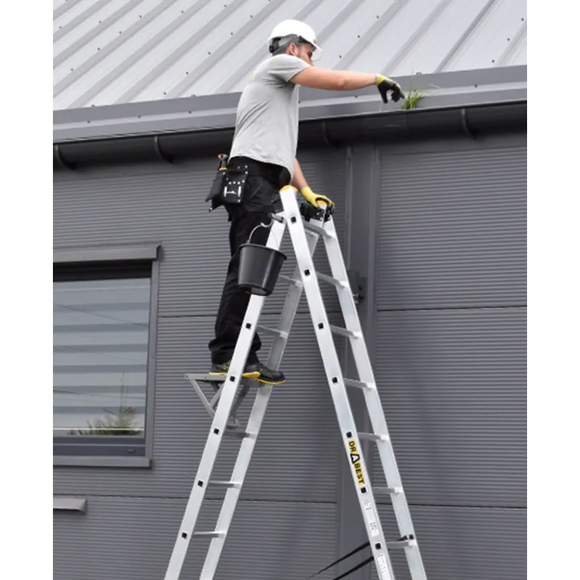 סולם אלומיניום מקצועי רב-שימושי – 3×14 שלבים DRABEST PRO | פרופיל מחוזק 95×25 מ"מ | תוצרת אירופה, תקן EN131