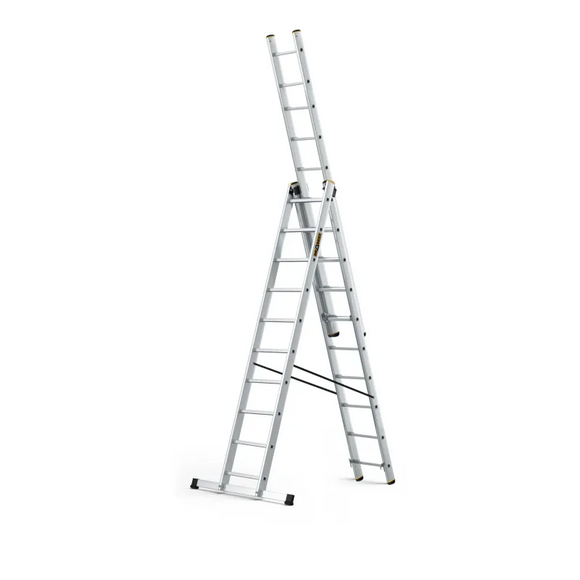 סולם אלומיניום מקצועי רב-שימושי – 3×10 שלבים DRABEST PRO | סולם ג', דו-צדדי ושחיל | תוצרת אירופה, תקן EN131