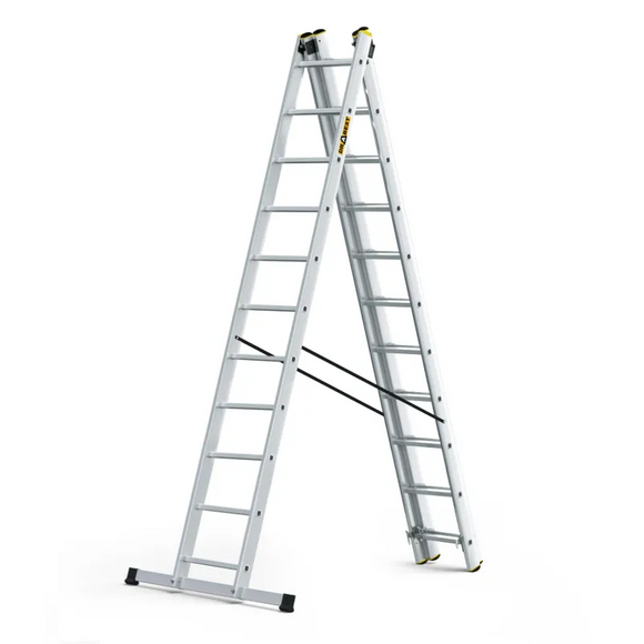 סולם אלומיניום מקצועי רב-שימושי – 3×11 שלבים DRABEST PRO | סולם ג', דו-צדדי ושחיל | תוצרת אירופה, תקן EN131