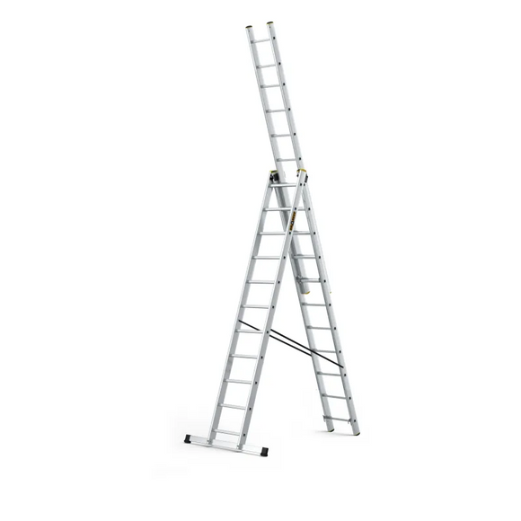סולם אלומיניום מקצועי רב-שימושי – 3×11 שלבים DRABEST PRO | סולם ג', דו-צדדי ושחיל | תוצרת אירופה, תקן EN131